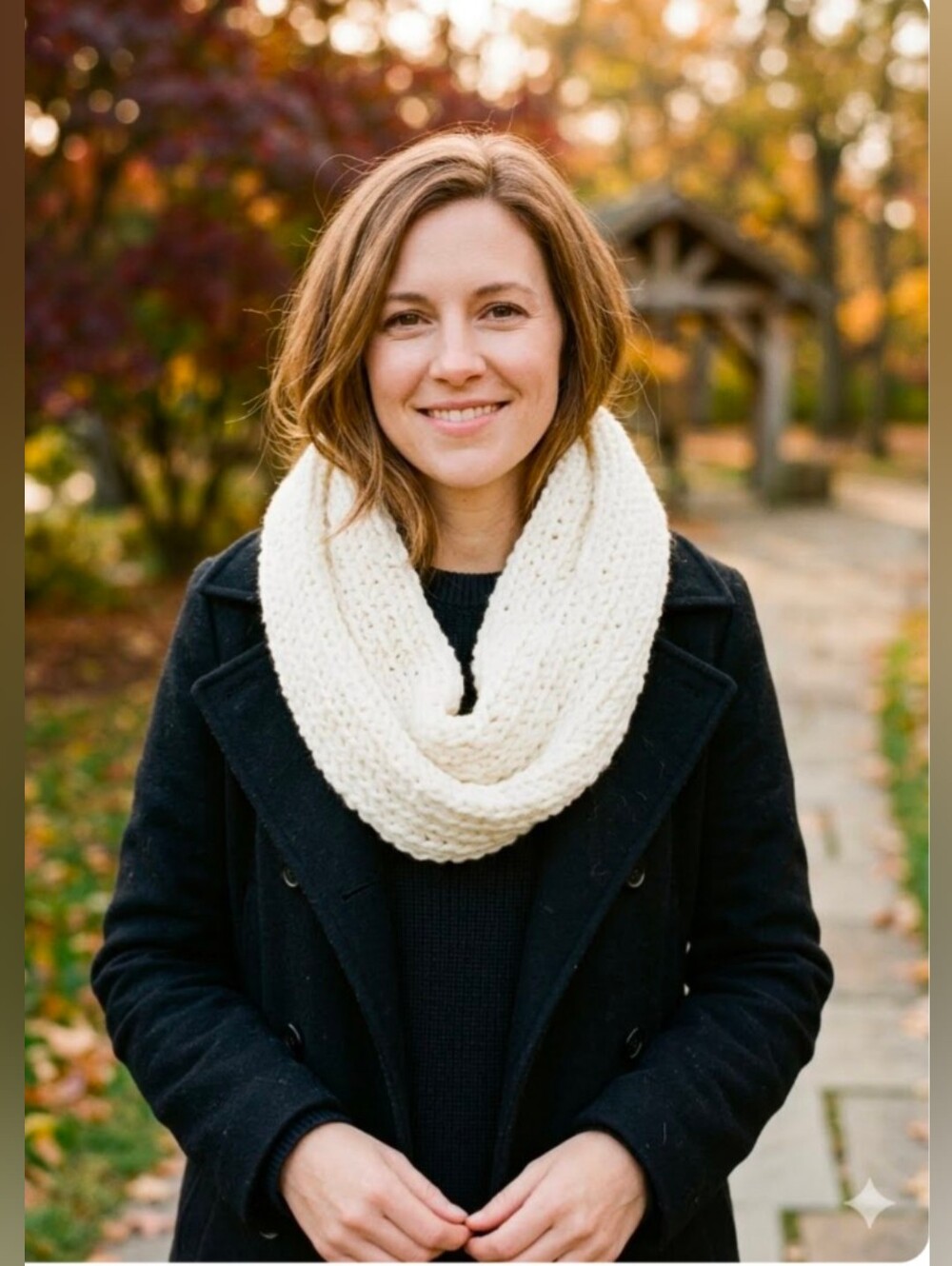 Hand Knit Blanket Infinity Scarf Hood Neck Warmer Ivory
